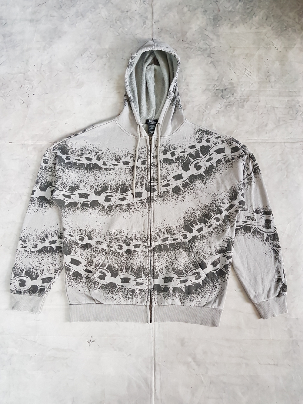 Spiked Chain Graphic Grey Full-Zip Hoodie GOTH